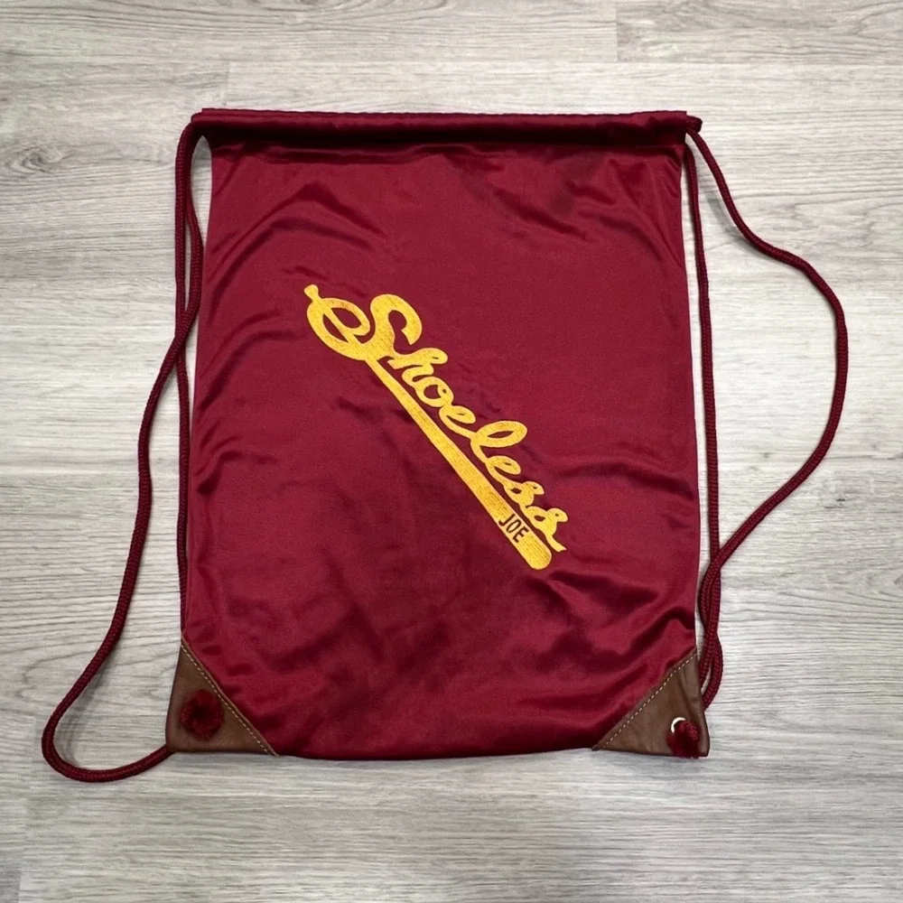 Shoeless Joe Baseball‎ Drawstring Backpack Maroon Gold Leather Accents